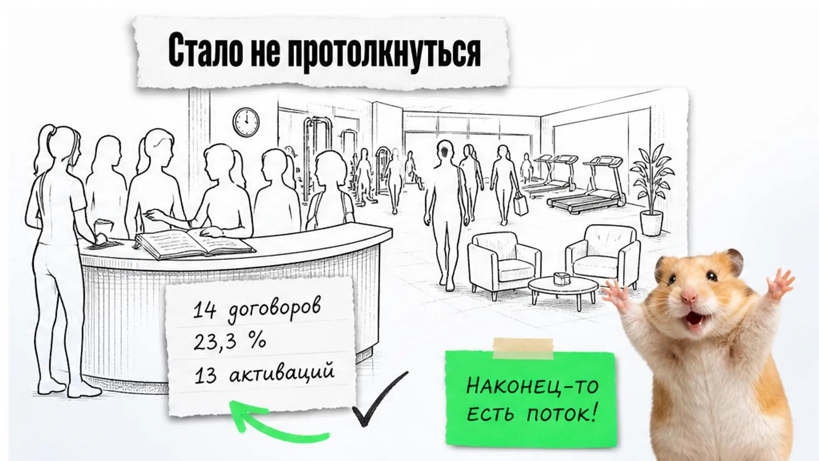 Стойка фитнес-студии: номерной вкладыш и бланк абонемента лежат рядом с журналом записи