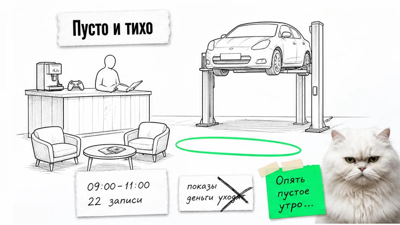 Экран телефона со списком соседних бизнесов у станции и распечатанный разбор на столе руководителя