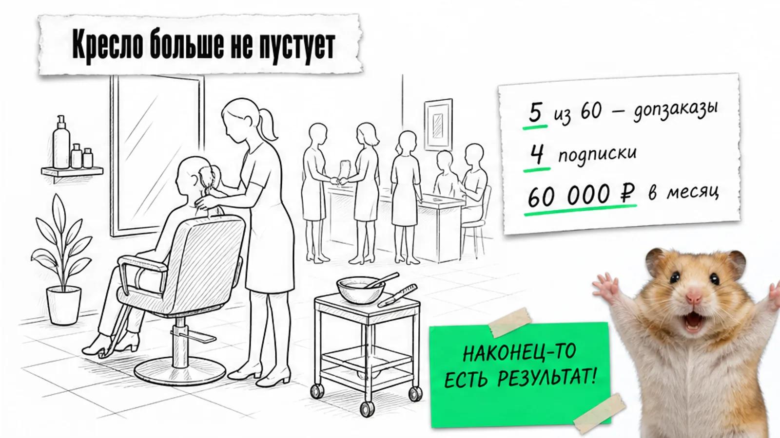 В том же салоне много клиенток, а карточка показывает пять заказов и четыре подписки.