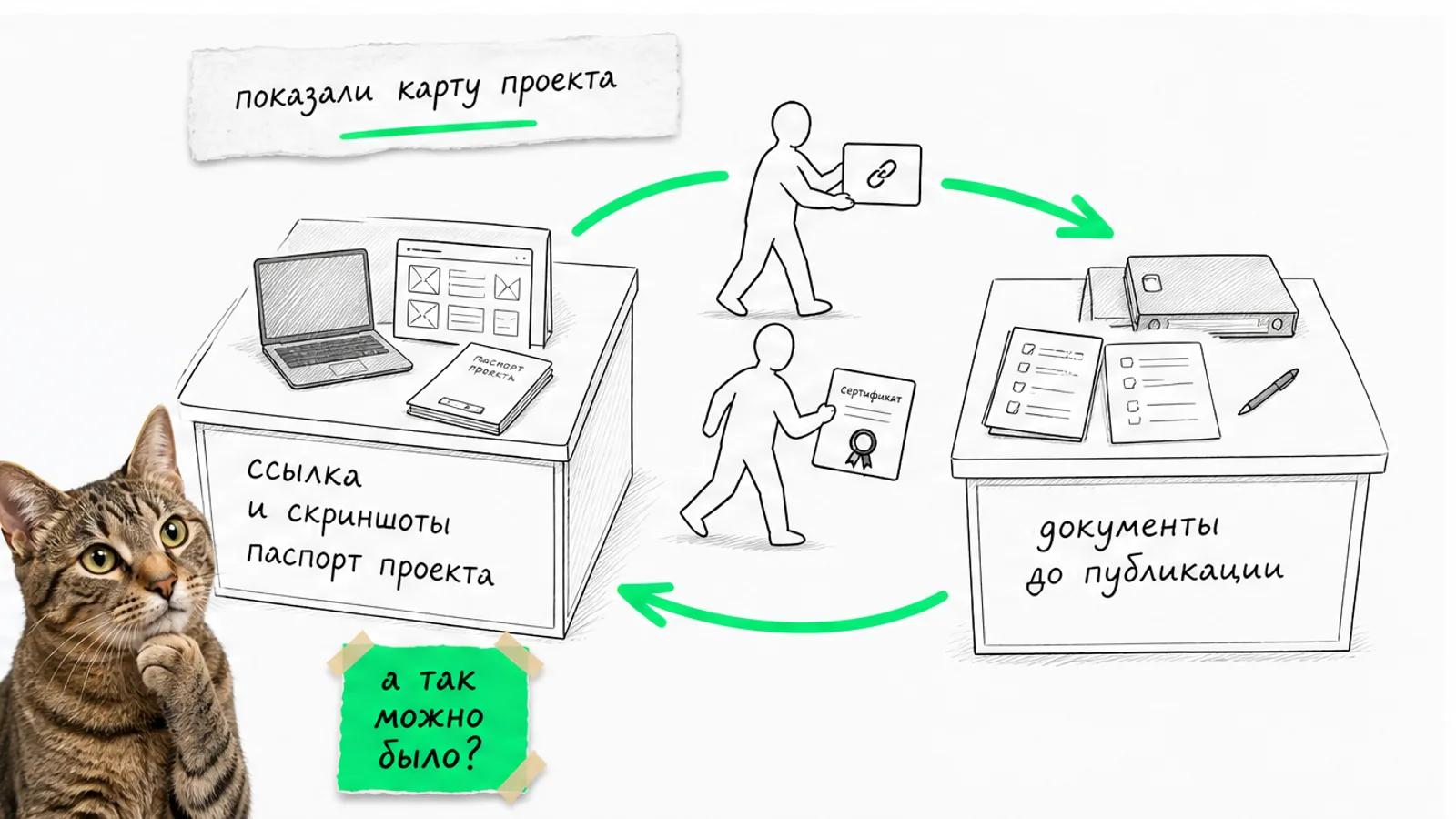 Юридическая команда и веб-разработка обмениваются потоком клиентов по ярко-зелёной стрелке.